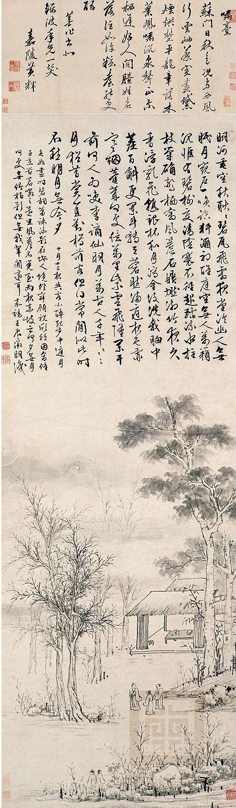明代文征明绘《中庭步月图轴》