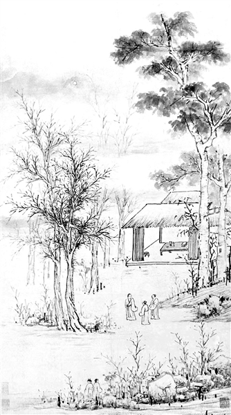 明 文徵明 《中庭步月图》
