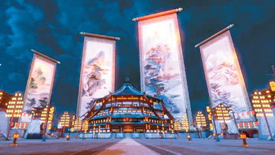 《唐宫夜宴》展览中，含元殿外景。 　　出品方供图